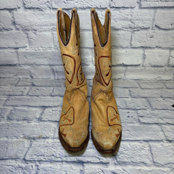 Corral Teens Western Boots Cowgirl Shoes Womens Size 4 Tan Leather Hearts - Picture 3 of 11